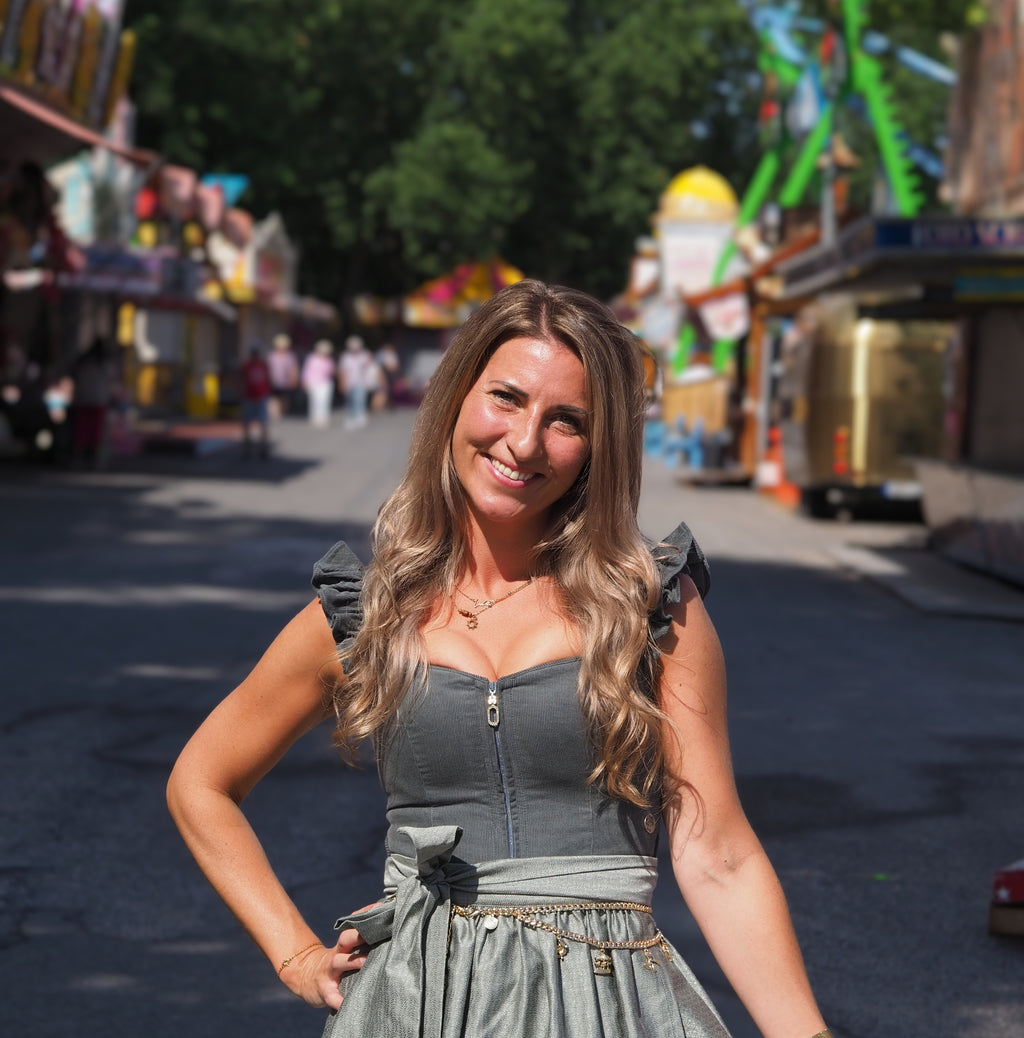 Dirndl Ansfelden 70cm thymian mit abnehmbaren Flügelärmeln