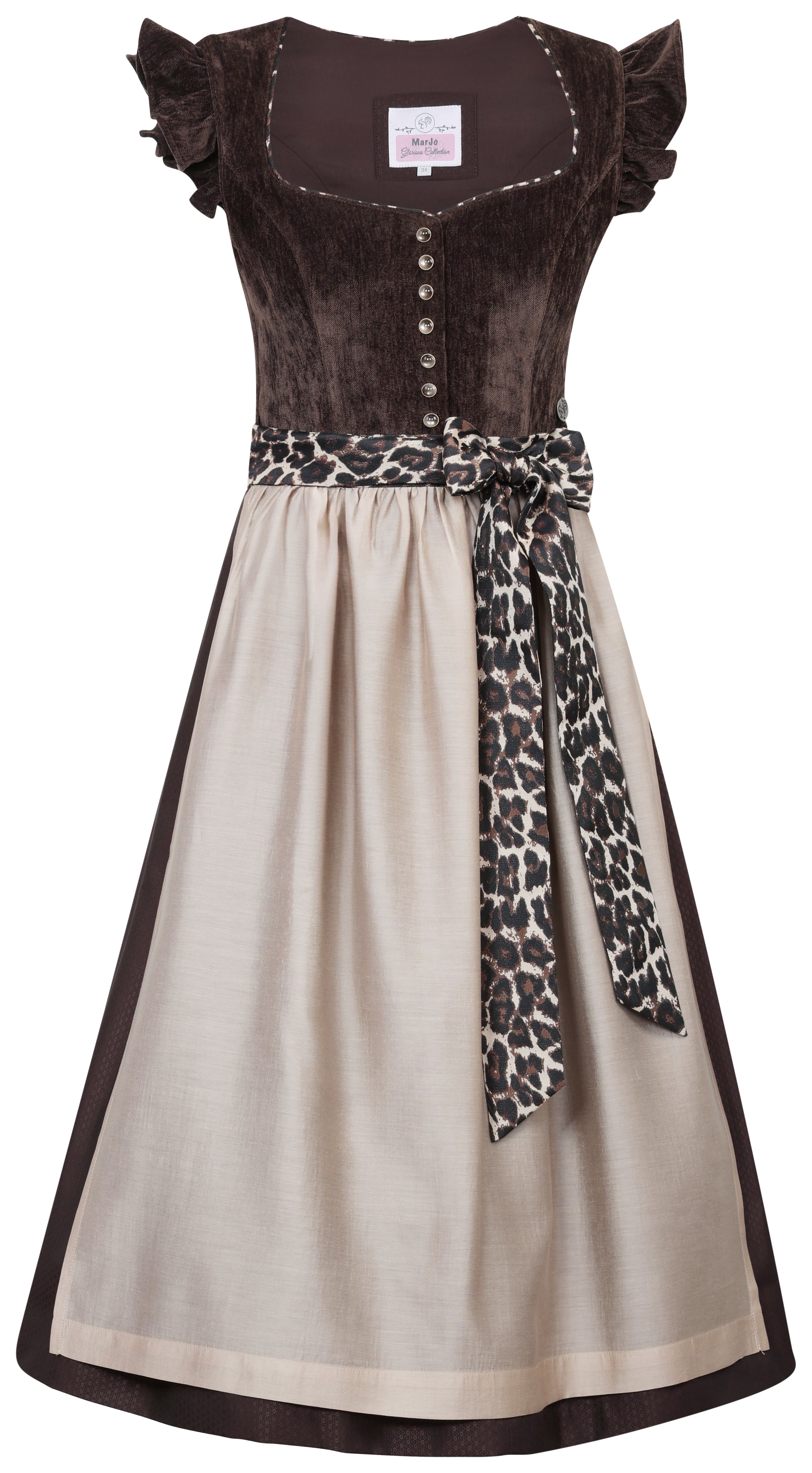 Dirndl Oberhofen 70cm espresso mit abnehmbaren Flügelärmeln